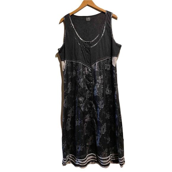 TARAVAO Boho Lagenlook Sleeveless Dress Black Silver 1X - Picture 1 of 8